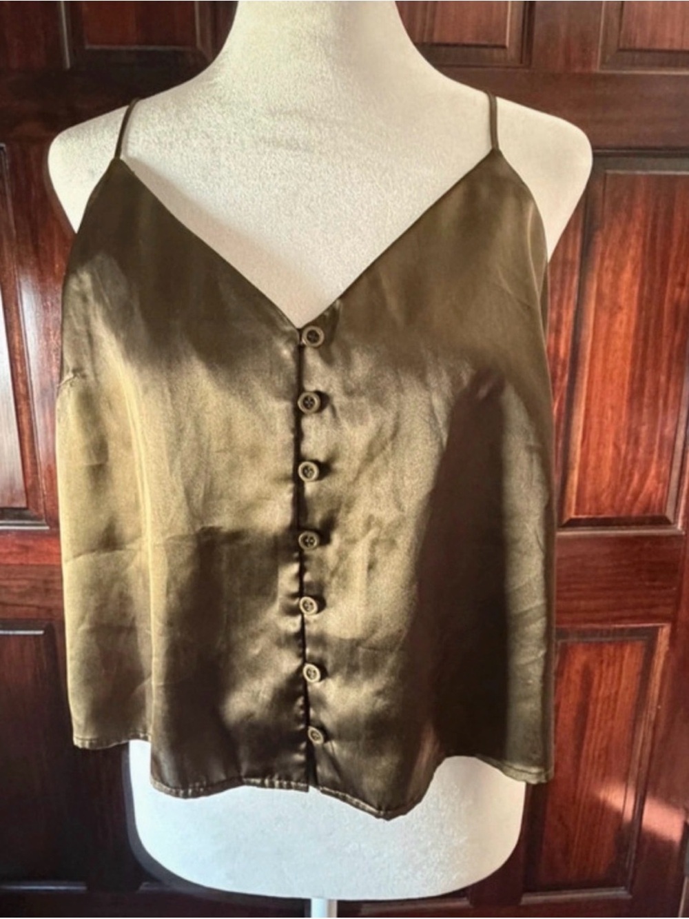 Mimi Chica Olive Satin Button-Down Cami